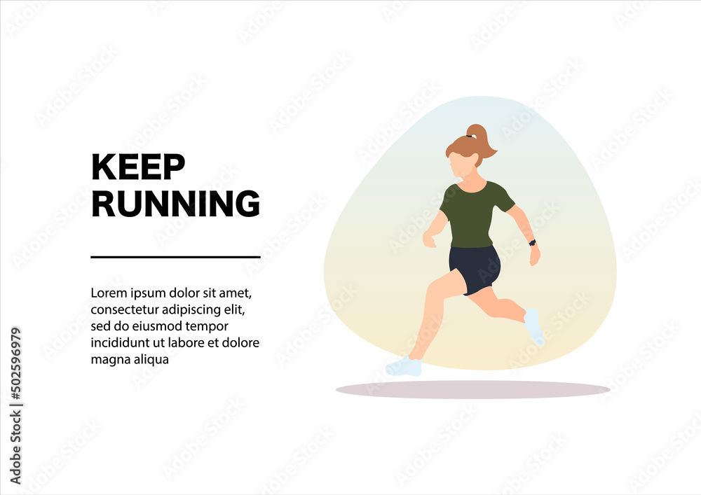 Keep running flat banner, healthy life concept