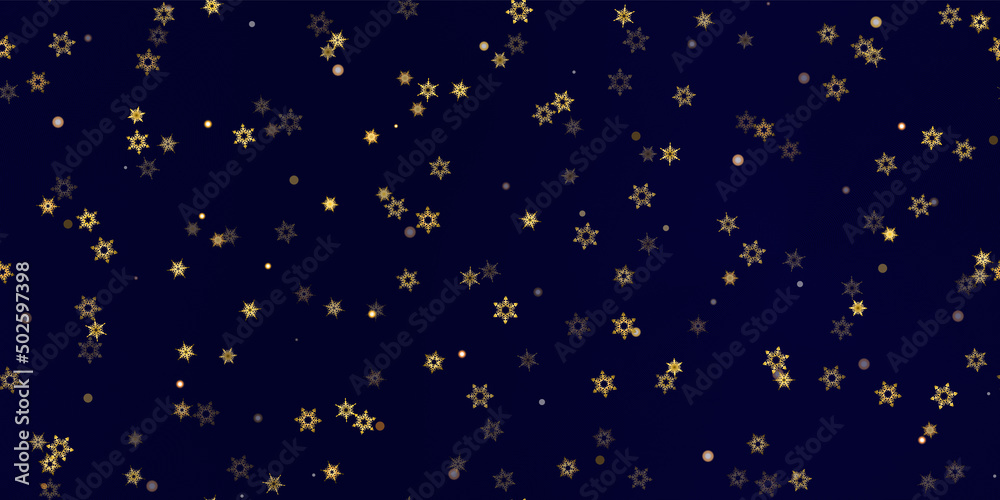 Gold snowflakes holiday seamless pattern.