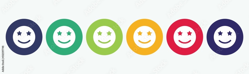 Fototapeta premium Set of flat happy face emoji or emoticon icon.