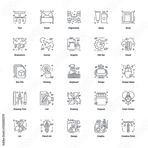 Art & Designing and web and graphic design icons set. thin Line Style stock vector.