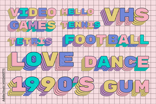 90s aethetic words with shadows typography on pink checked background  photo