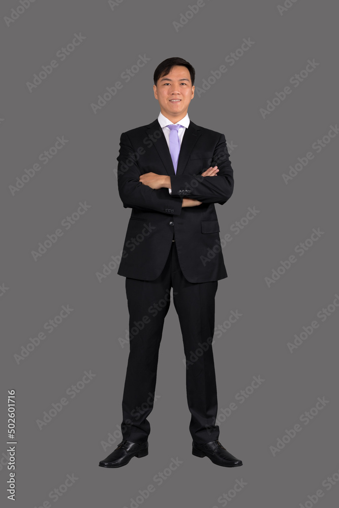 Portrait of attractive businessman Asian standing against on gray background with copy space and clipping path Portrait of attractive businessman Asian standing against on gray background with copy space and clipping path