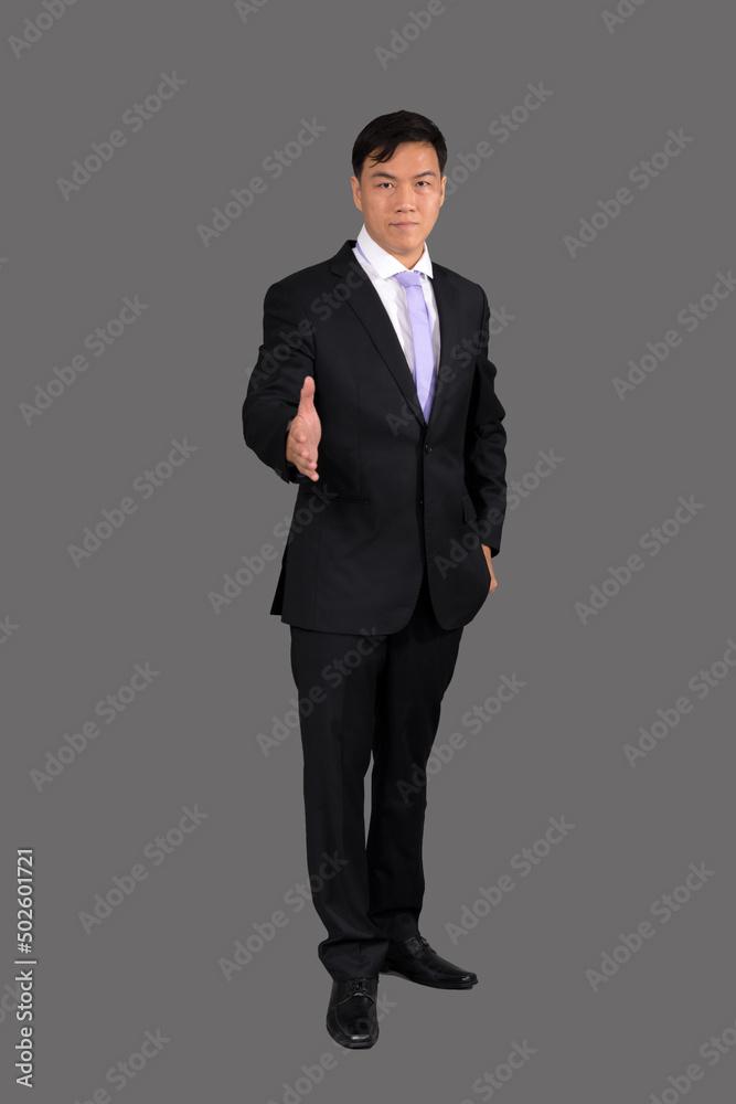 Portrait of attractive businessman Asian standing against on gray background with copy space and clipping path Portrait of attractive businessman Asian standing against on gray background with copy space and clipping path