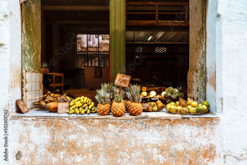 Fruit for sale in a shop window in the old center of Havana, Cuba, North America © jeeweevh