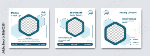 Minimalist concept design of health social media post templates. Suitable for health webinars, health poster, business webinar, online classes and other online seminars.