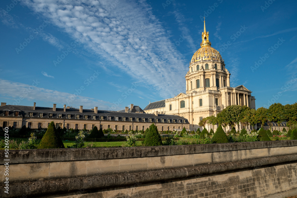 Eglise du Dome Les Invalides or National Residence of the Invalids. Napoleons tomb in Paris. France, Europe. In summer sunny day. Les Invalides church.