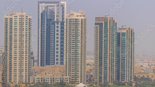 Wallpaper Mural Aerial view of towers in greens district area timelapse from Dubai marina. Torontodigital.ca