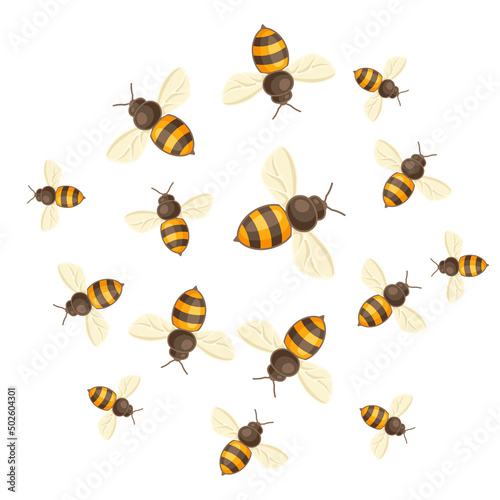 Background with honey bees. Image for food and agricultural industry.