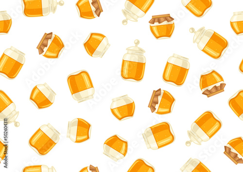 Seamless pattern of honey jars. Image for food and agricultural industry.
