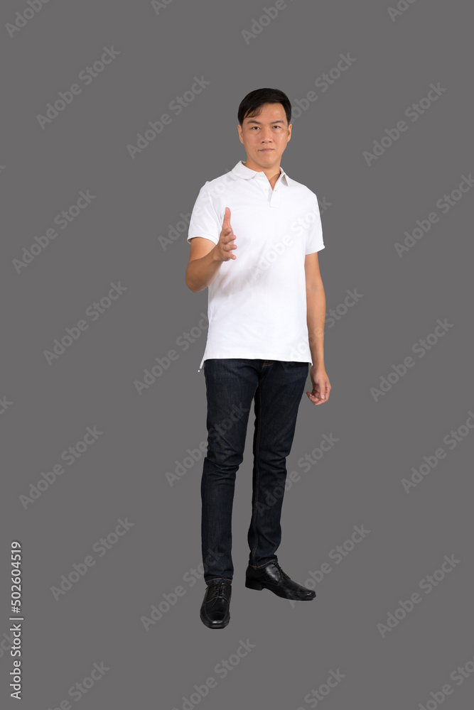 Portrait of attractive businessman Asian standing against on gray background with copy space and clipping path Portrait of attractive businessman Asian standing against on gray background with copy space and clipping path