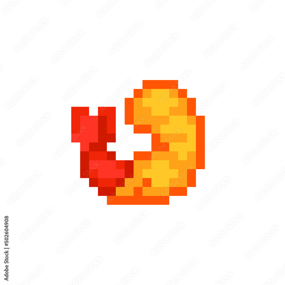 Сooked shrimp pixel art icon. Isolated vector illustration. 8-bit sprite. Design stickers, logo, mobile app. Сooked shrimp pixel art icon. Isolated vector illustration. 8-bit sprite. Design stickers, logo, mobile app.