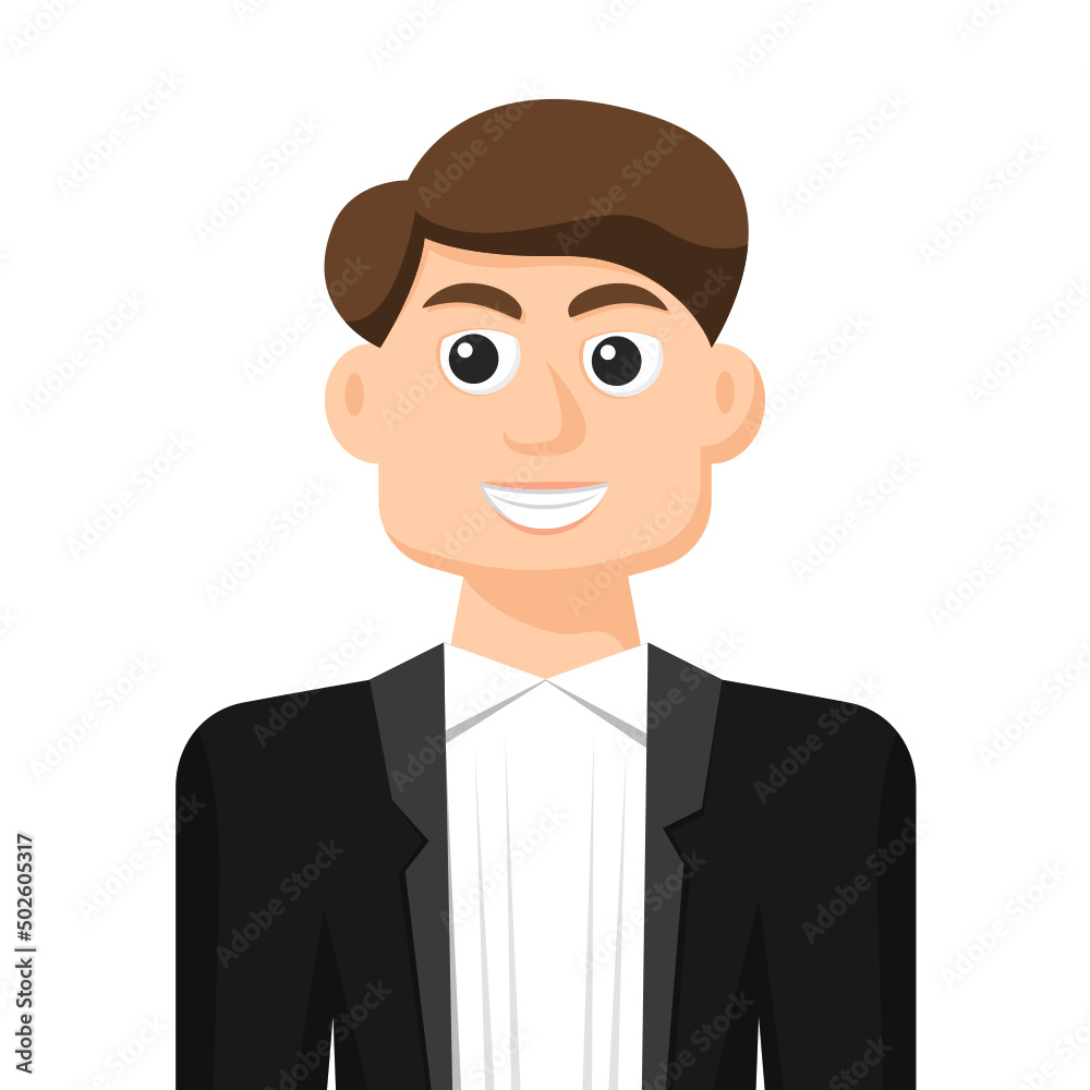 Formal suit man in simple flat vector, personal profile icon or symbol, people concept vector illustration.