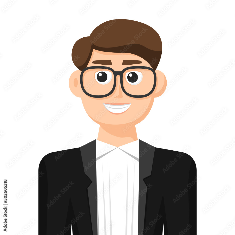Formal suit man in simple flat vector, personal profile icon or symbol, people concept vector illustration.