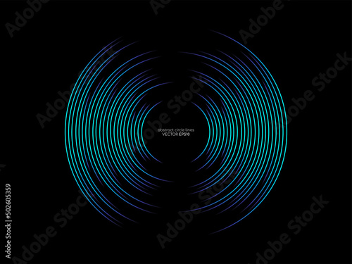 Abstract circle line pattern spin blue green light isolated on black background in the concept of music, technology, digital