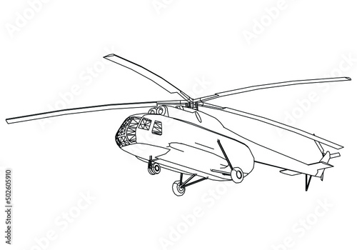 Helicopter drawing line art vector illustration for coloring book. Cartoon helicopter drawing for coloring book for kids and children.