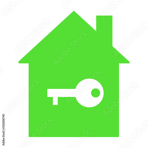 illustration of a green silhouette of a house with a white key. The concept of protection and security. Simple vector illustration