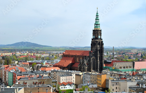 Zdjęcie architektury przedstawiające katedrę na tle panoramy miasta Świdnicy © Radosaw