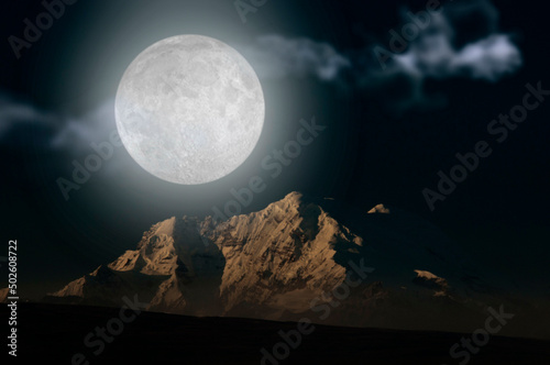 USA, Alaska, Wrangell � St. Elias National Park and Preserve, View of Mount Drum at full moon photo