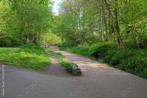 old railway platform on the monton and roe green loop line path photo