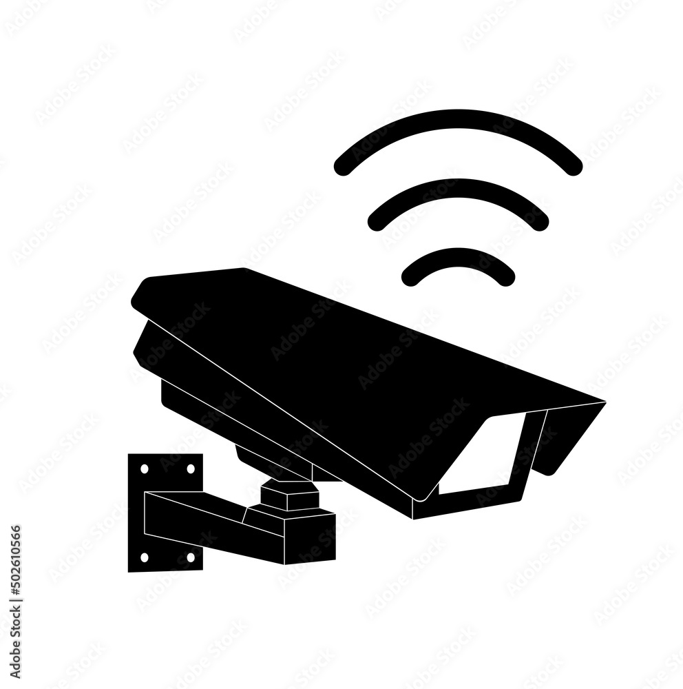 black silhouette of a surveillance camera on a white background. Video recording, surveillance, protection black silhouette of a surveillance camera on a white background. Video recording, surveillance, protection
