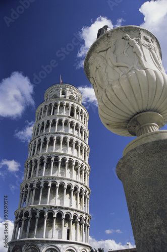 Low angle view of the Leaning Tower of Pisa, Pisa, Italy