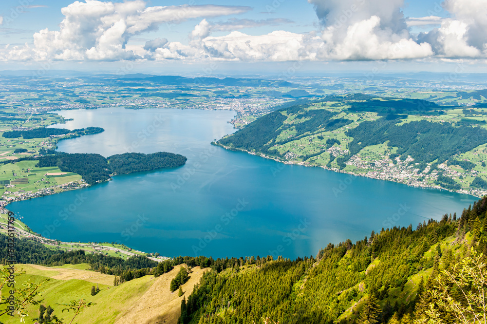 Lake Zug viewed from Mount Rigi near Lucerne in Switzerland, Europe
