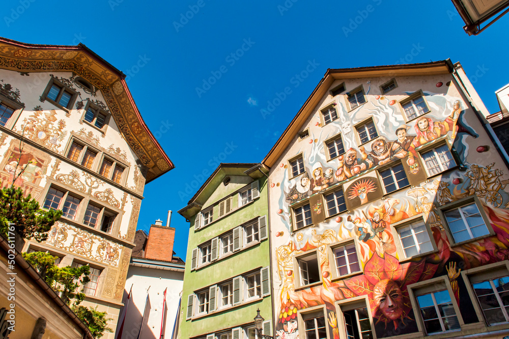 Colourful Buildings in the city of Lucerne, Switzerland