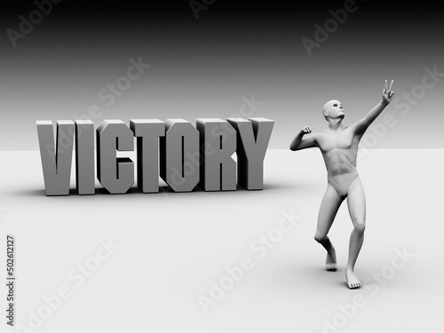 Victory white block lettering with white figure photo