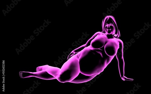 Rubenesque nude woman reclining on side, X-ray image photo