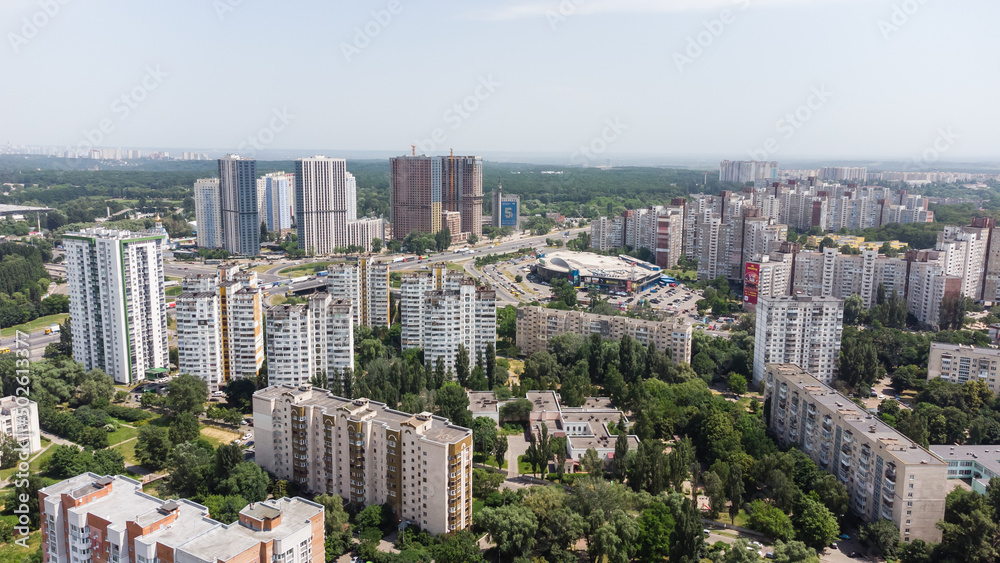 Aerial view over central part of Kiev and the sleeping area