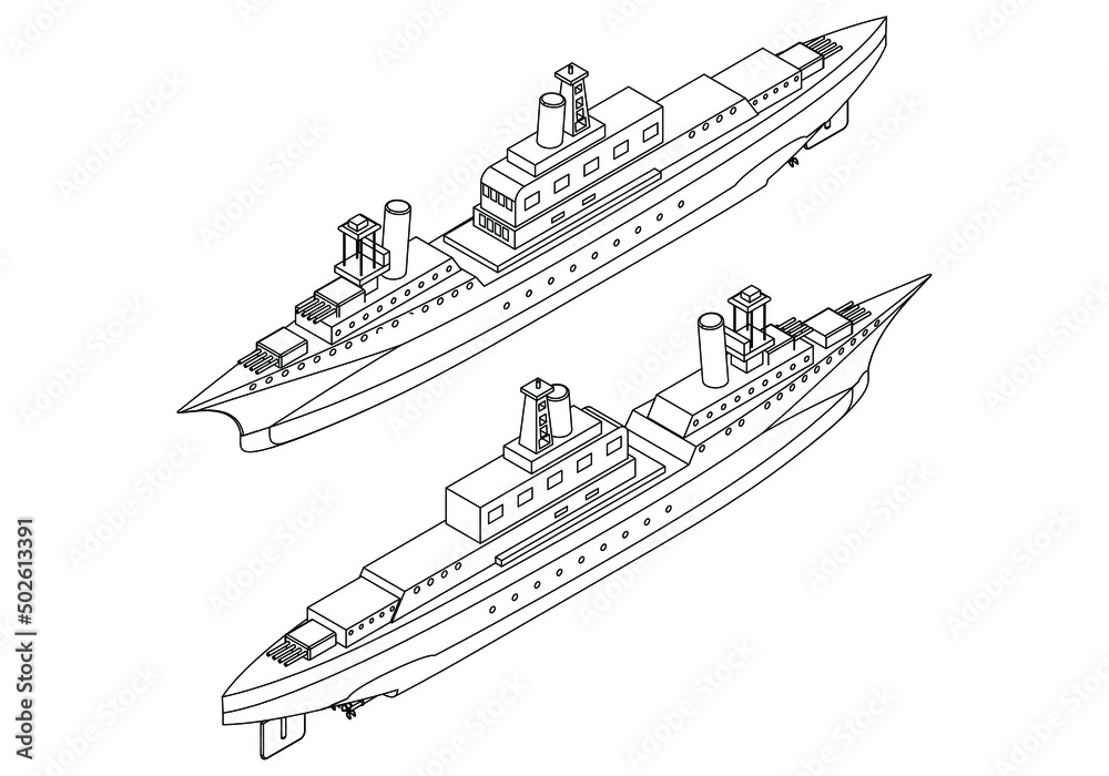 USS Indianapolis war ship outline vector. Military vehicle template vector isolated on white.