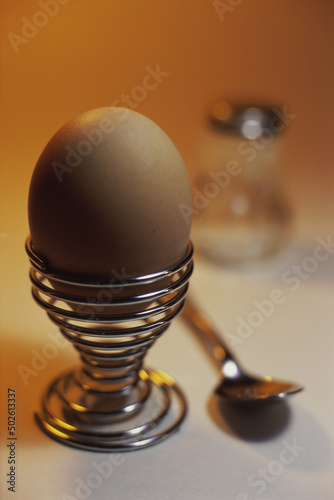 Hard-boiled egg in an eggcup photo