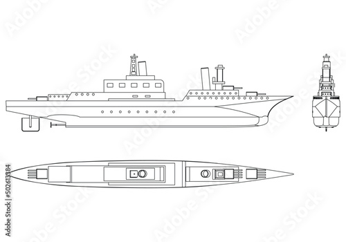 USS Indianapolis war ship outline vector. Military vehicle template vector isolated on white.