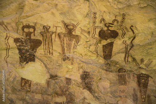 Close-up of cave paintings, Utah, USA