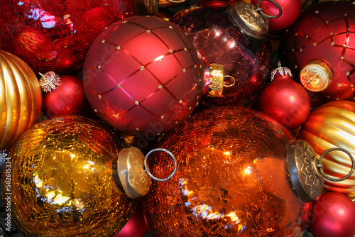 Close-up of Christmas ornaments photo