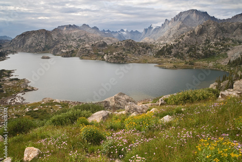 Lake surrounded by mountains, Island Lake, Bridger-Teton National Forest, Wind River Range, Wyoming, USA