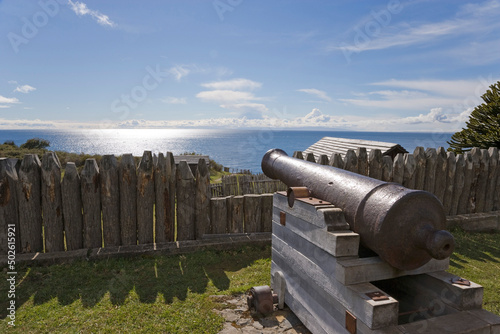 Cannon pointing towards the sea, Fort Bulnes, Magellanes, Chile photo
