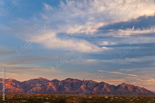 Panoramic view of mountains, Santa Catalina Mountains, Oro Valley, Tucson, Arizona, USA