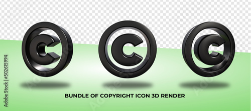 3D render bundle of copyright symbol, PNG, Transparent, black Color