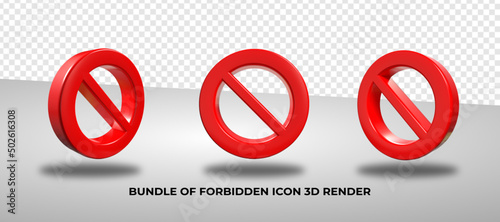 3D render bundle of forbidden icon png red red color