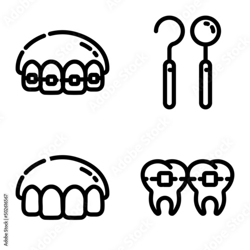 Dental Flat Icon Set Isolated On White Background