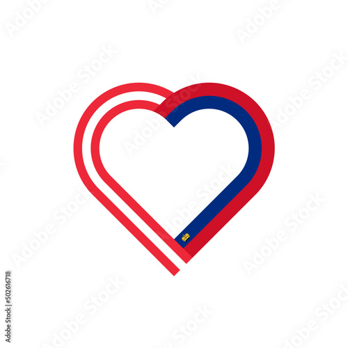 unity concept. heart ribbon icon of austria and liechtenstein flags. vector illustration isolated on white background