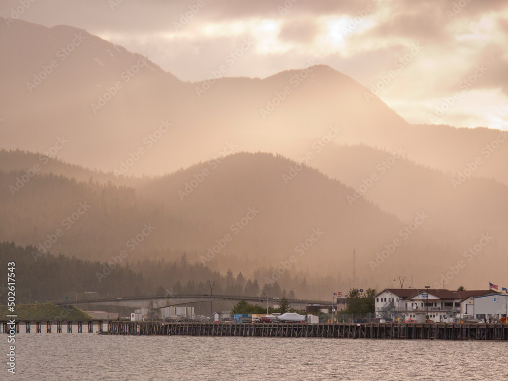 Bridge at sunset, Douglas Island, Juneau, Alaska, USA Bridge at sunset, Douglas Island, Juneau, Alaska, USA