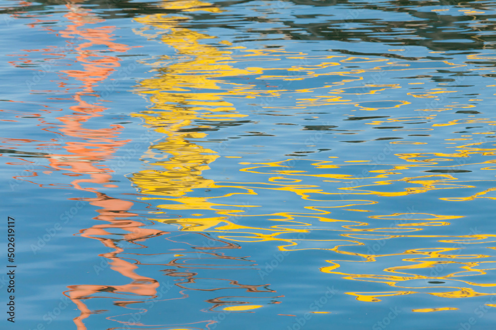 Abstract reflections in water, Seaport Village, San Diego, California, USA