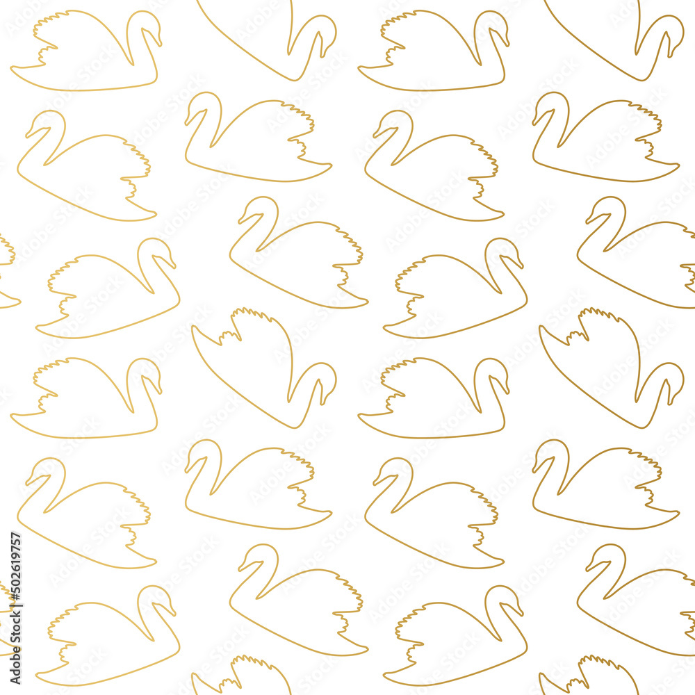 golden seamless pattern of swans - vector illustration