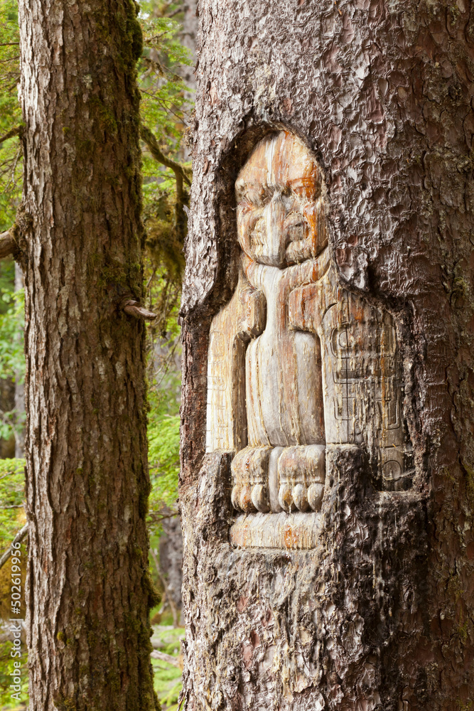 USA, Alaska, Glacier Bay National Park, Bartlett Cove, Tree Carving of Eagle USA, Alaska, Glacier Bay National Park, Bartlett Cove, Tree Carving of Eagle