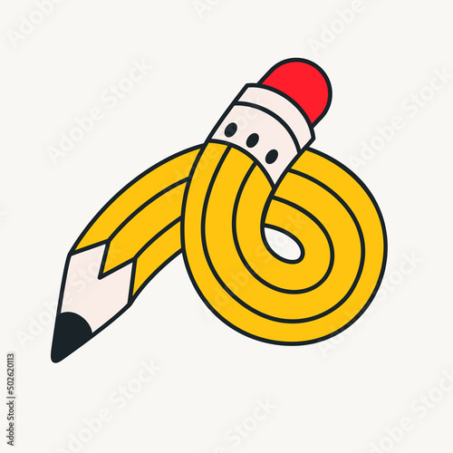 Cartoon vector funny cute Comic characters, curved pencil.