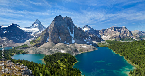 Canada, Mount Assiniboine Provincial Park, Wedgwood Peak and Cerulean Lake from Nublet
