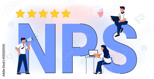 NPS Net promoter score Business strategy Formula promotion marketing scoring Promotional netting Teamwork Flat vector illustration Measures customer experience and predicts business growth