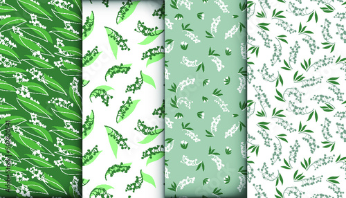 Lily of the Valley Seamless Fabric. Bunch of Convallaria Majalis. Elegant Bot...
